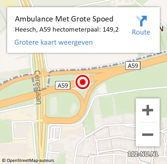 Locatie op kaart van de 112 melding: Ambulance Met Grote Spoed Naar Heesch, A59 hectometerpaal: 149,2 op 18 oktober 2013 03:33