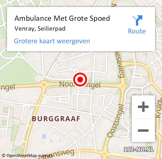 Locatie op kaart van de 112 melding: Ambulance Met Grote Spoed Naar Venray, Seilierpad op 18 oktober 2013 05:04