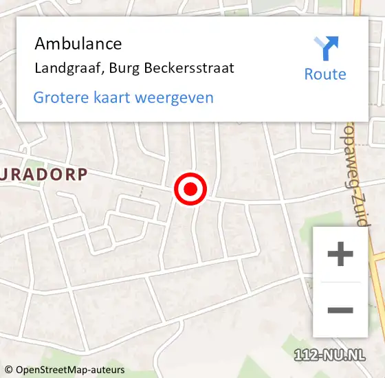 Locatie op kaart van de 112 melding: Ambulance Landgraaf, Burg Beckersstraat op 19 oktober 2014 12:29