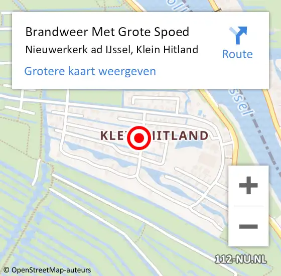 Locatie op kaart van de 112 melding: Brandweer Met Grote Spoed Naar Nieuwerkerk ad IJssel, Klein Hitland op 19 oktober 2014 16:00