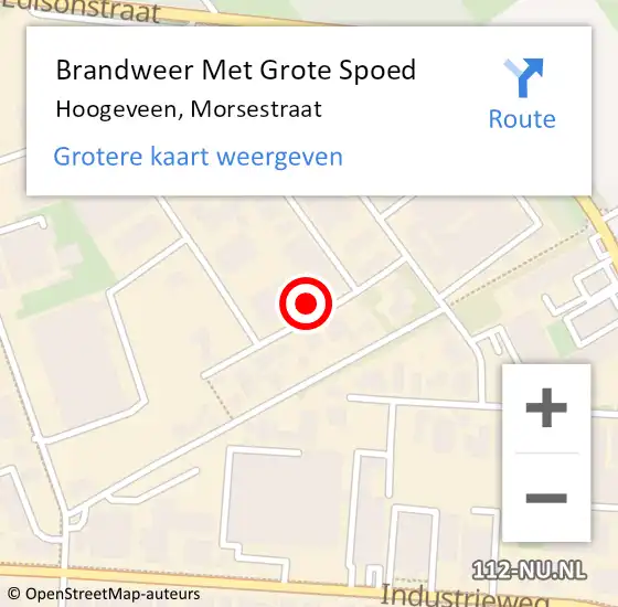 Locatie op kaart van de 112 melding: Brandweer Met Grote Spoed Naar Hoogeveen, Morsestraat op 20 oktober 2014 02:13