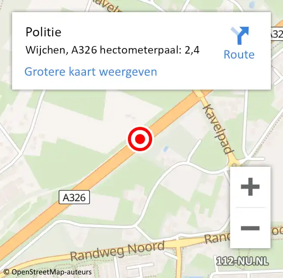 Locatie op kaart van de 112 melding: Politie Wijchen, A326 R op 20 oktober 2014 17:52