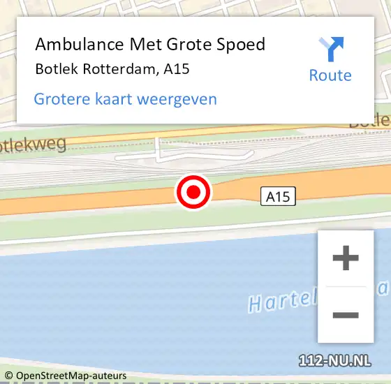 Locatie op kaart van de 112 melding: Ambulance Met Grote Spoed Naar Botlek, A15 L op 20 oktober 2014 20:13