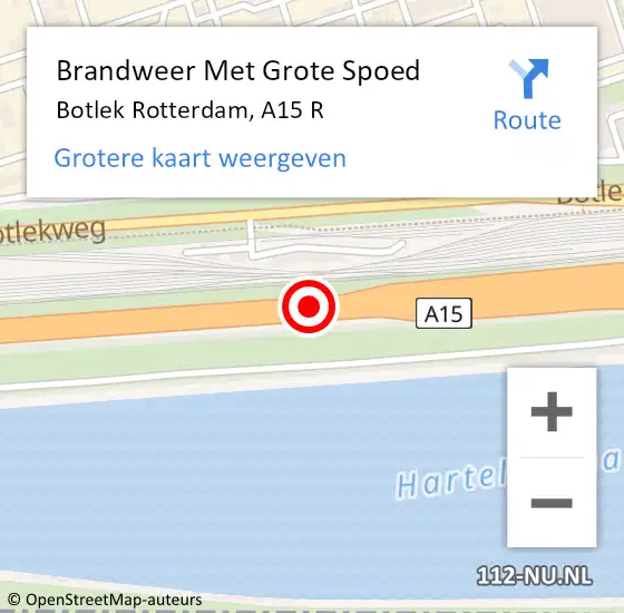 Locatie op kaart van de 112 melding: Brandweer Met Grote Spoed Naar Botlek Rotterdam, A15 L op 20 oktober 2014 20:14