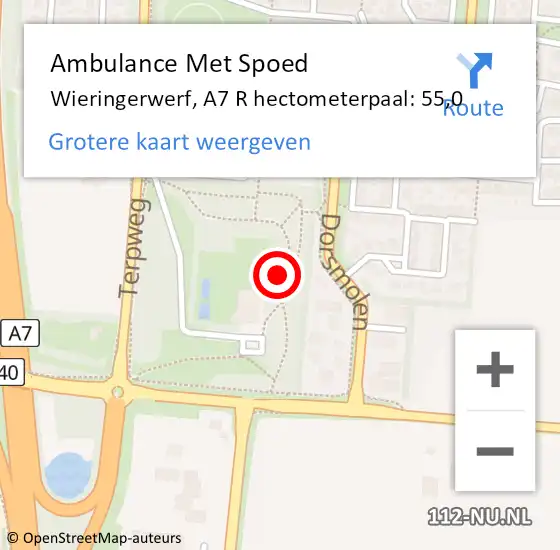 Locatie op kaart van de 112 melding: Ambulance Met Spoed Naar Wieringerwerf, A7 R hectometerpaal: 55,0 op 20 oktober 2014 23:10