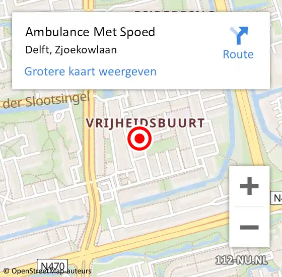 Locatie op kaart van de 112 melding: Ambulance Met Spoed Naar Delft, Zjoekowlaan op 21 oktober 2014 02:36