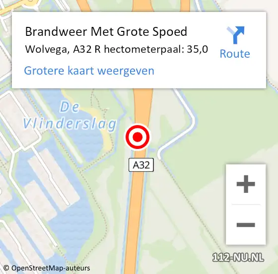 Locatie op kaart van de 112 melding: Brandweer Met Grote Spoed Naar Wolvega, A32 L hectometerpaal: 35,2 op 21 oktober 2014 08:40