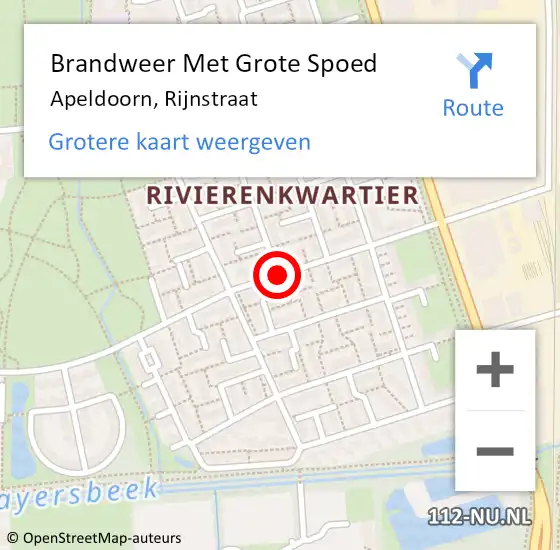 Locatie op kaart van de 112 melding: Brandweer Met Grote Spoed Naar Apeldoorn, Rijnstraat op 21 oktober 2014 14:57