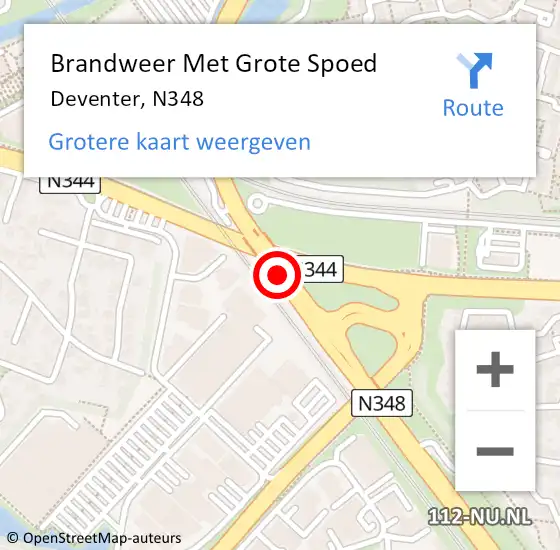 Locatie op kaart van de 112 melding: Brandweer Met Grote Spoed Naar Deventer, N348 op 21 oktober 2014 15:39