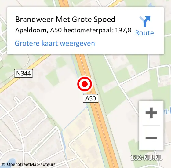 Locatie op kaart van de 112 melding: Brandweer Met Grote Spoed Naar Apeldoorn, A50 R hectometerpaal: 206,0 op 21 oktober 2014 16:18