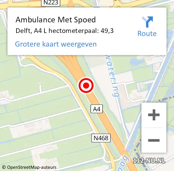 Locatie op kaart van de 112 melding: Ambulance Met Spoed Naar Delft, A4 L hectometerpaal: 49,3 op 21 oktober 2014 16:48