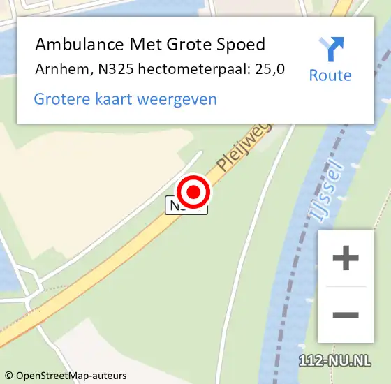 Locatie op kaart van de 112 melding: Ambulance Met Grote Spoed Naar Arnhem, N325 hectometerpaal: 25,0 op 21 oktober 2014 19:33