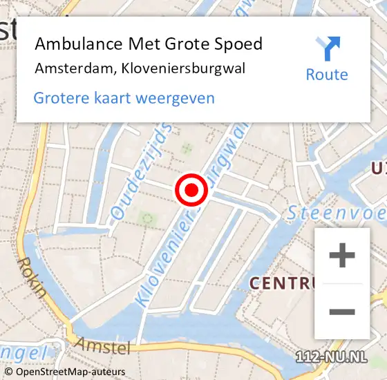 Locatie op kaart van de 112 melding: Ambulance Met Grote Spoed Naar Amsterdam, Kloveniersburgwal op 21 oktober 2014 23:01