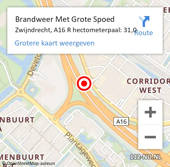 Locatie op kaart van de 112 melding: Brandweer Met Grote Spoed Naar Zwijndrecht, A16 R op 21 oktober 2014 23:21