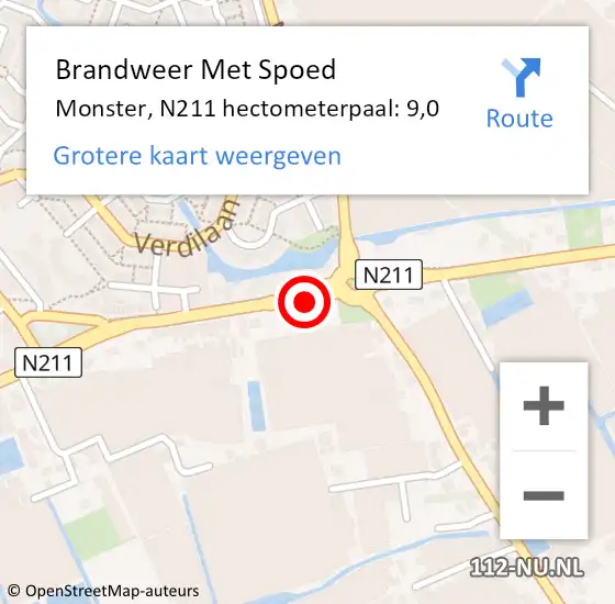 Locatie op kaart van de 112 melding: Brandweer Met Spoed Naar Monster, N211 hectometerpaal: 9,0 op 22 oktober 2014 01:14