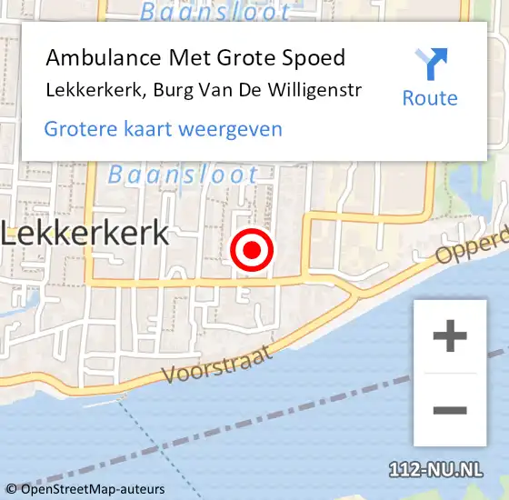 Locatie op kaart van de 112 melding: Ambulance Met Grote Spoed Naar Lekkerkerk, Burg Van De Willigenstr op 22 oktober 2014 11:01