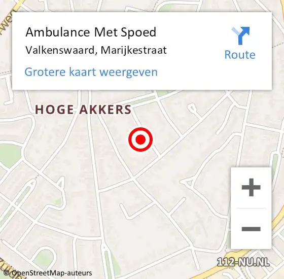Locatie op kaart van de 112 melding: Ambulance Met Spoed Naar Valkenswaard, Marijkestraat op 23 oktober 2014 11:02