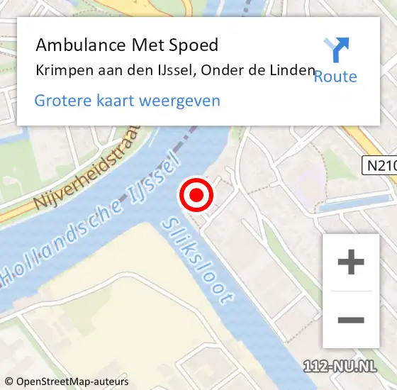 Locatie op kaart van de 112 melding: Ambulance Met Spoed Naar Krimpen aan den IJssel, Onder de Linden op 23 oktober 2014 16:51