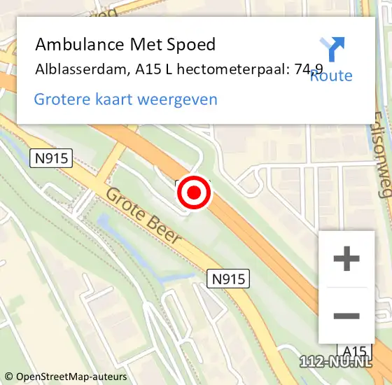 Locatie op kaart van de 112 melding: Ambulance Met Spoed Naar Alblasserdam, A15 R hectometerpaal: 75,6 op 23 oktober 2014 19:26