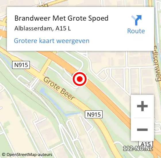 Locatie op kaart van de 112 melding: Brandweer Met Grote Spoed Naar Alblasserdam, A15 R hectometerpaal: 75,6 op 23 oktober 2014 19:30