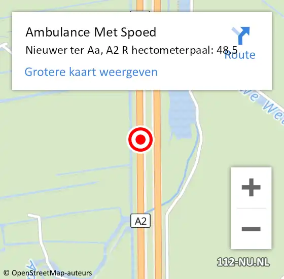 Locatie op kaart van de 112 melding: Ambulance Met Spoed Naar Nieuwer ter Aa, A2 R hectometerpaal: 48,5 op 23 oktober 2014 22:12