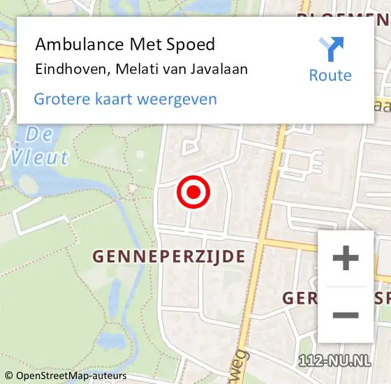 Locatie op kaart van de 112 melding: Ambulance Met Spoed Naar Eindhoven, Melati van Javalaan op 24 oktober 2014 00:02
