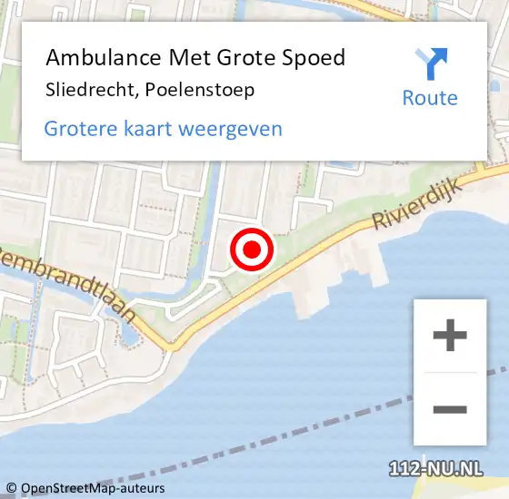 Locatie op kaart van de 112 melding: Ambulance Met Grote Spoed Naar Sliedrecht, Poelenstoep op 24 oktober 2014 07:11