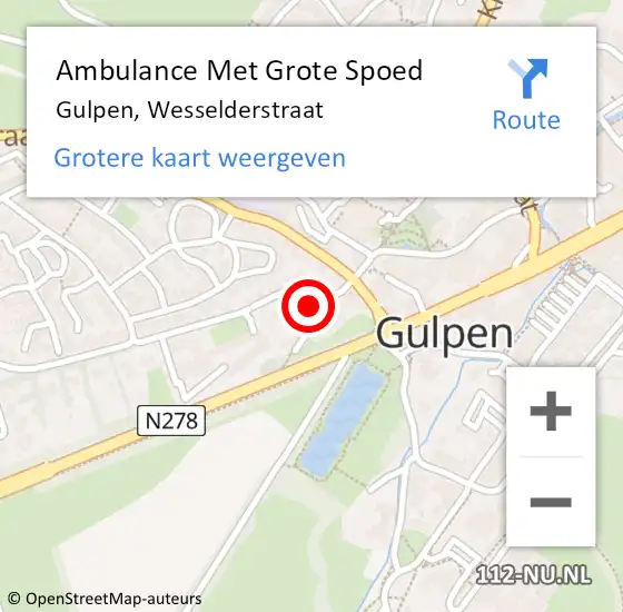Locatie op kaart van de 112 melding: Ambulance Met Grote Spoed Naar Gulpen, Wesselderstraat op 24 oktober 2014 10:57