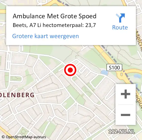 Locatie op kaart van de 112 melding: Ambulance Met Grote Spoed Naar Beets, A7 Li hectometerpaal: 23,7 op 24 oktober 2014 14:45