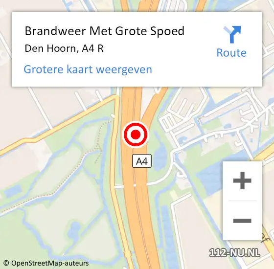 Locatie op kaart van de 112 melding: Brandweer Met Grote Spoed Naar Den Hoorn, A4 L hectometerpaal: 55,3 op 24 oktober 2014 16:17