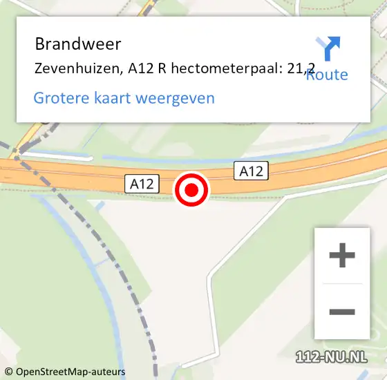 Locatie op kaart van de 112 melding: Brandweer Waddinxveen, A12 L hectometerpaal: 27,2 op 24 oktober 2014 17:54