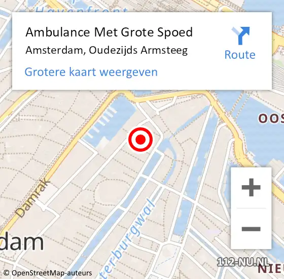 Locatie op kaart van de 112 melding: Ambulance Met Grote Spoed Naar Amsterdam, Oudezijds Armsteeg op 25 oktober 2014 01:11