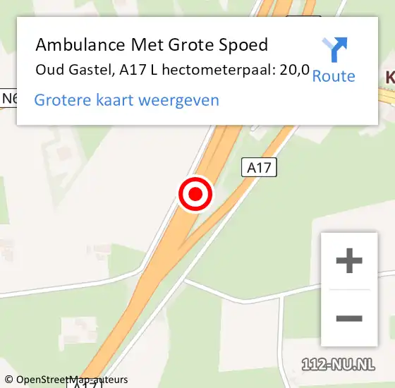 Locatie op kaart van de 112 melding: Ambulance Met Grote Spoed Naar Oud Gastel, A17 L hectometerpaal: 20,0 op 25 oktober 2014 14:24