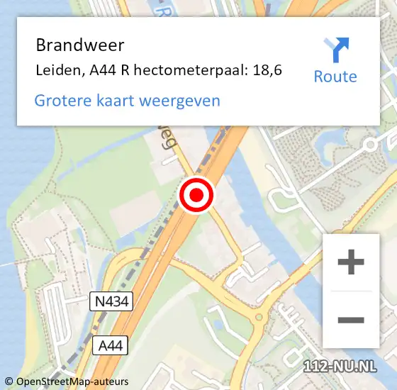 Locatie op kaart van de 112 melding: Brandweer Leiden, A44 L op 25 oktober 2014 14:32