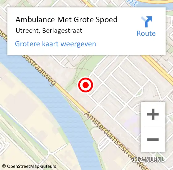 Locatie op kaart van de 112 melding: Ambulance Met Grote Spoed Naar Utrecht, Berlagestraat op 25 oktober 2014 18:11