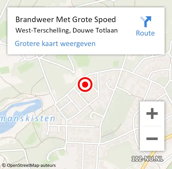 Locatie op kaart van de 112 melding: Brandweer Met Grote Spoed Naar West-Terschelling, Douwe Totlaan op 25 oktober 2014 21:10