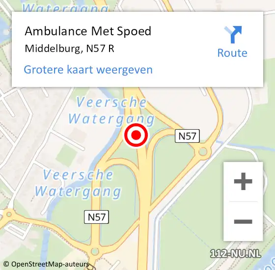 Locatie op kaart van de 112 melding: Ambulance Met Spoed Naar Middelburg, N57 R op 25 oktober 2014 22:11