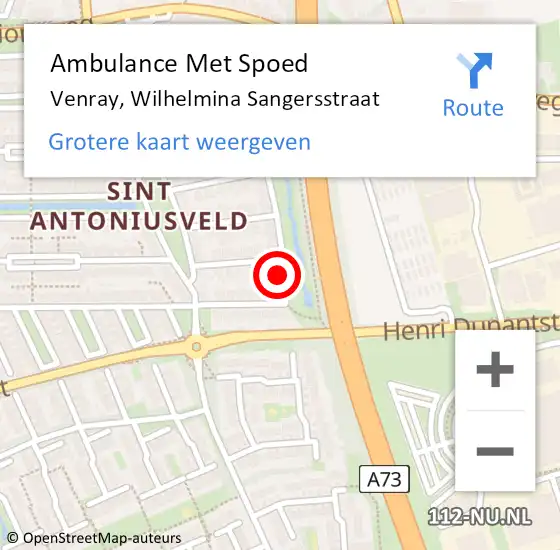 Locatie op kaart van de 112 melding: Ambulance Met Spoed Naar Venray, Wilhelmina Sangersstraat op 25 oktober 2014 22:23