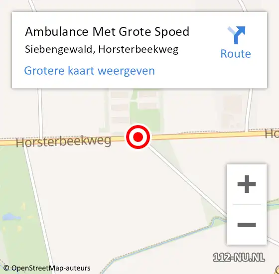 Locatie op kaart van de 112 melding: Ambulance Met Grote Spoed Naar Siebengewald, Horsterbeekweg op 26 oktober 2014 01:34