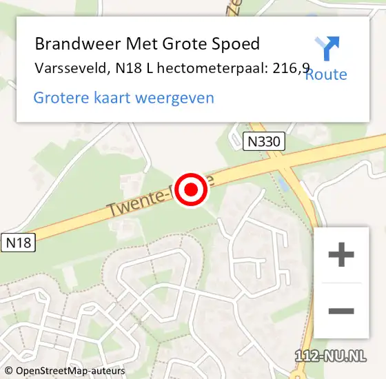 Locatie op kaart van de 112 melding: Brandweer Met Grote Spoed Naar Varsseveld, N18 L hectometerpaal: 216,9 op 26 oktober 2014 06:15