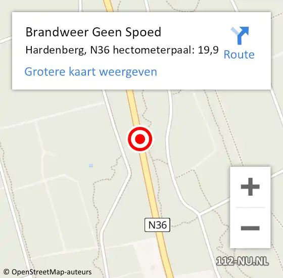 Locatie op kaart van de 112 melding: Brandweer Geen Spoed Naar Hardenberg, N36 hectometerpaal: 19,9 op 26 oktober 2014 18:50