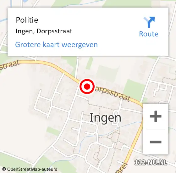 Locatie op kaart van de 112 melding: Politie Ingen, Dorpsstraat op 27 oktober 2014 09:19