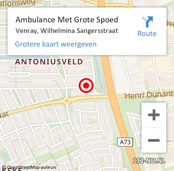 Locatie op kaart van de 112 melding: Ambulance Met Grote Spoed Naar Venray, Wilhelmina Sangersstraat op 28 oktober 2014 13:03