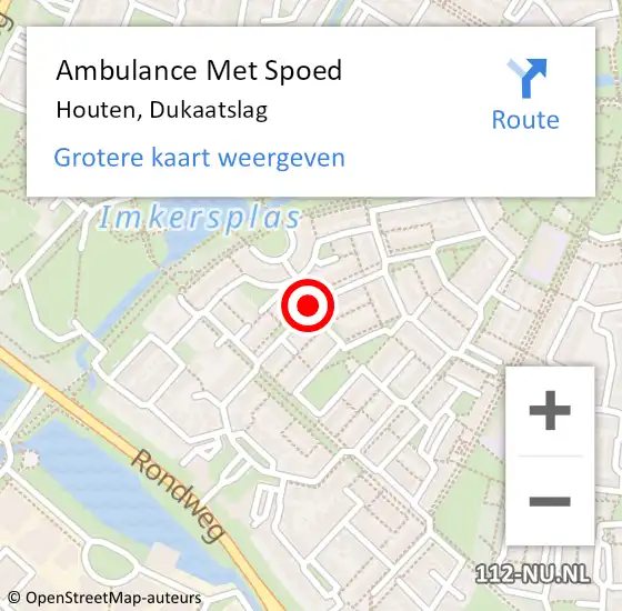 Locatie op kaart van de 112 melding: Ambulance Met Spoed Naar Houten, Dukaatslag op 29 oktober 2014 08:02