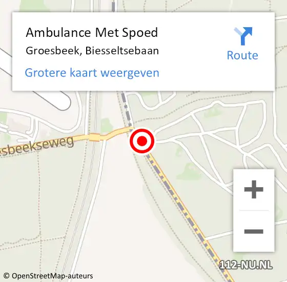 Locatie op kaart van de 112 melding: Ambulance Met Spoed Naar Groesbeek, Biesseltsebaan op 30 oktober 2014 12:14