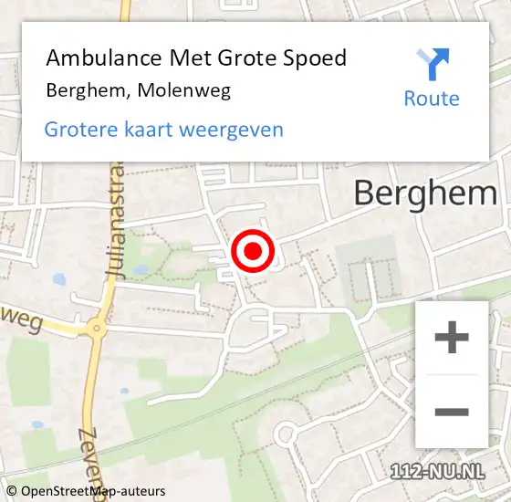 Locatie op kaart van de 112 melding: Ambulance Met Grote Spoed Naar Berghem, Molenweg op 30 oktober 2014 17:13