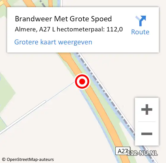 Locatie op kaart van de 112 melding: Brandweer Met Grote Spoed Naar Almere, A27 L hectometerpaal: 112,0 op 30 oktober 2014 20:47