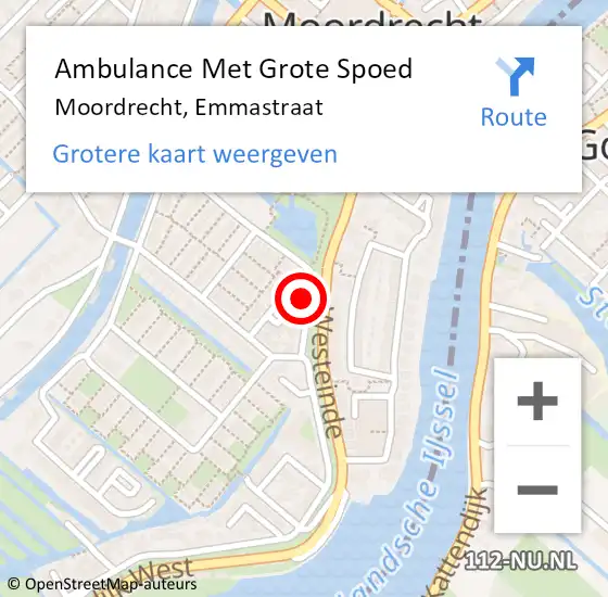 Locatie op kaart van de 112 melding: Ambulance Met Grote Spoed Naar Moordrecht, Emmastraat op 31 oktober 2014 16:42