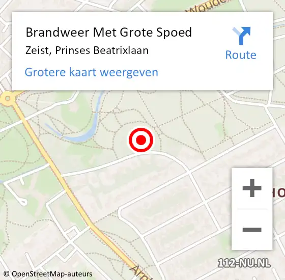 Locatie op kaart van de 112 melding: Brandweer Met Grote Spoed Naar Zeist, Prinses Beatrixlaan op 31 oktober 2014 17:20