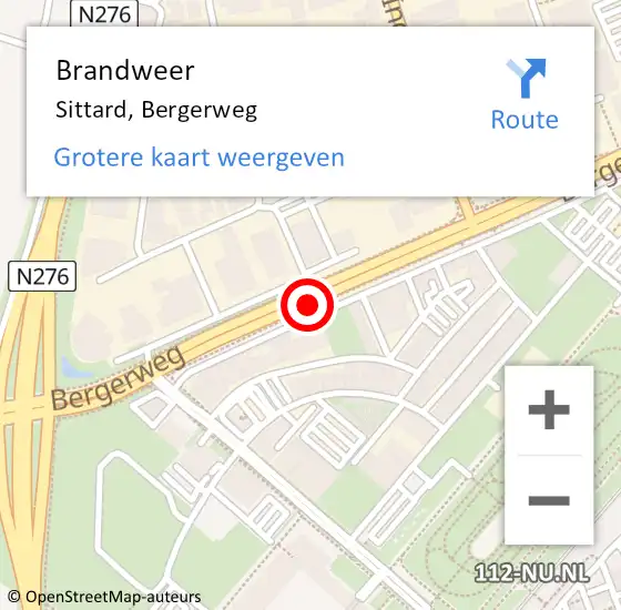 Locatie op kaart van de 112 melding: Brandweer Sittard, Bergerweg op 1 november 2014 05:40
